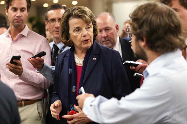 U.S. Sen. Dianne Feinstein (D-CA) talks to members of the media on September 6, 2013 on Capitol Hill in Washington, DC. 