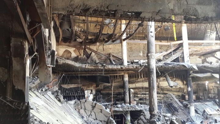 View dated on October 3, 2013 shows the collapsed roof of the Westgate Mall in Nairobi after the deadly assault by Islamist gunmen on September 21, 2013.