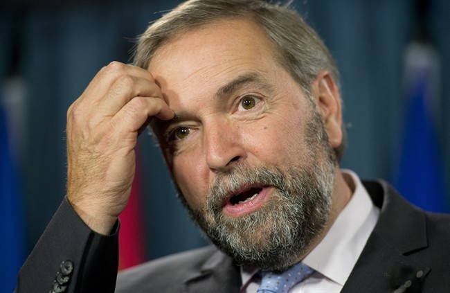 NDP Leader Tom Mulcair is shown speakong to the media during a news conference on Parliament Hill, Monday September 30, 2013 in Ottawa. 