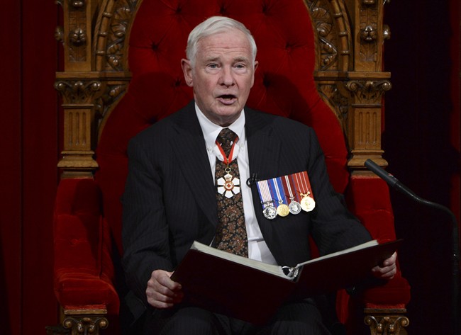 Governor General David Johnston delivers the Speech from the Throne in the Senate Chamber on Parliament Hill in Ottawa on Oct. 16, 2013. 