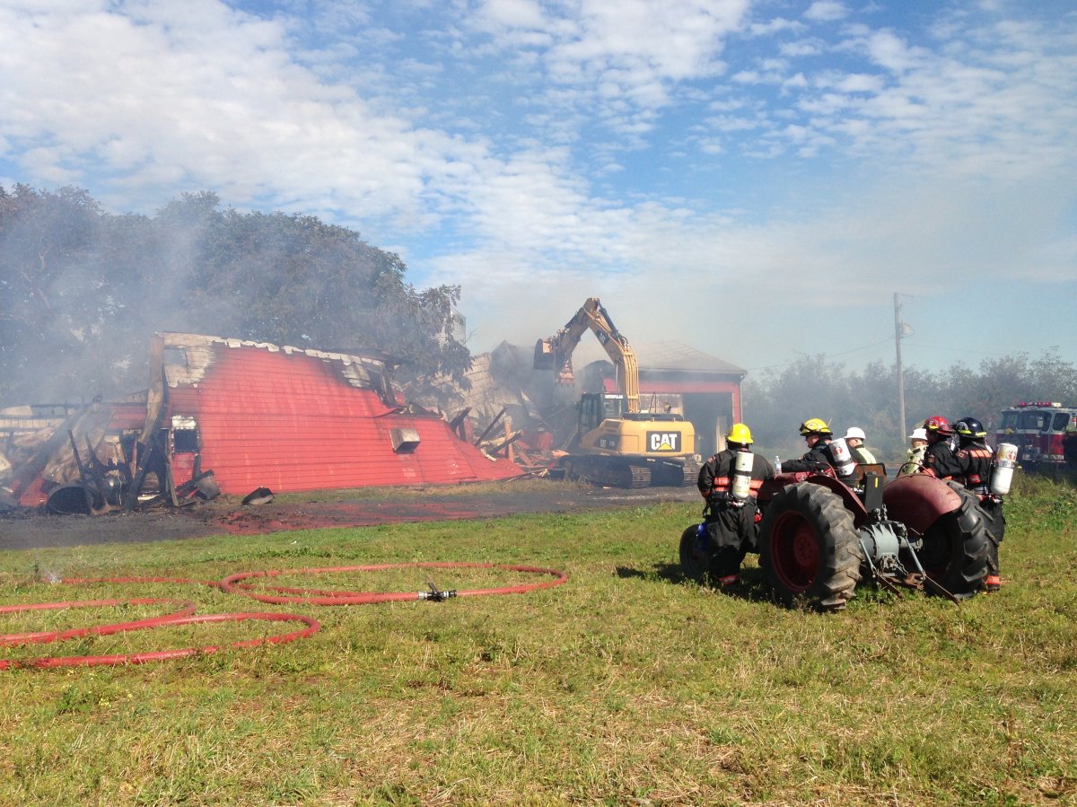 Fire destroyed a barn in Avonport, NS on Saturday afternoon. (Photo: Cory McGraw).