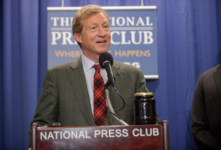 Billionaire Tom Steyer speaks at the Press Club in Washington on Thursday June 20, 2013.