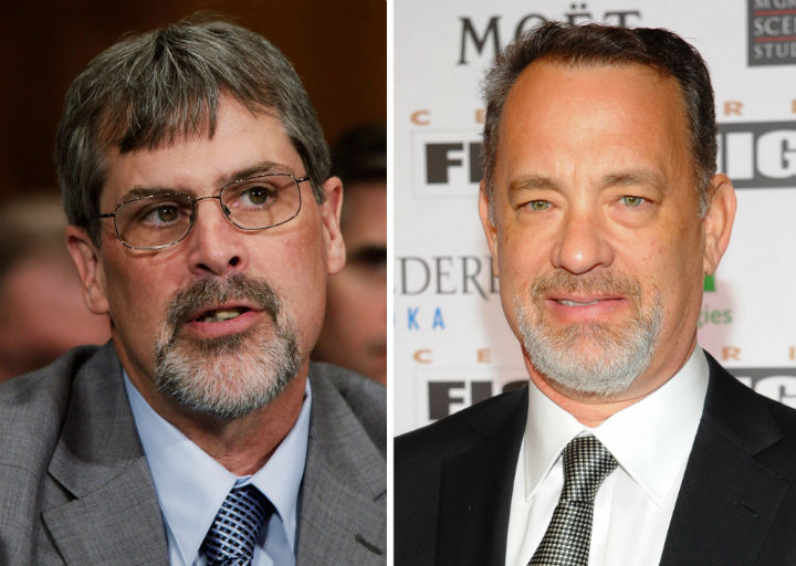 Captain Richard Phillips (L) is portrayed by Tom Hanks in the film biopic 'Captain Phillips' directed by Paul Greengrass.