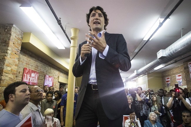 Federal Liberal Leader Justin Trudeau speaks at a campaign rally for byelection candidate Chrystia Freeland at her Toronto Centre campaign office on Wednesday October 2, 2013.