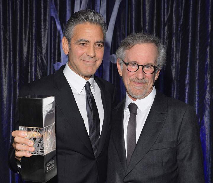 George Clooney and Steven Spielberg at the USC Shoah Foundation Institute gala on Oct. 3.