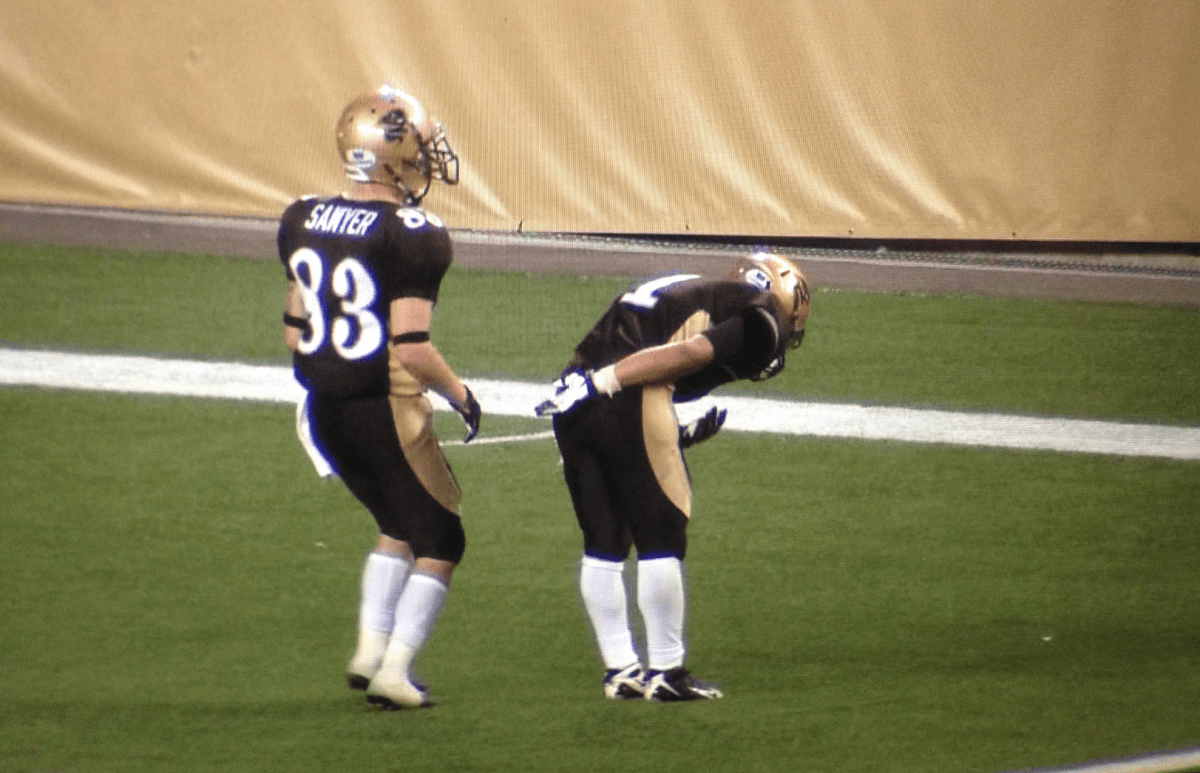 Anthony Coombs takes a bow after scoring one of his 11 touchdowns in the 2013 season. He went third overall in the CFL draft.