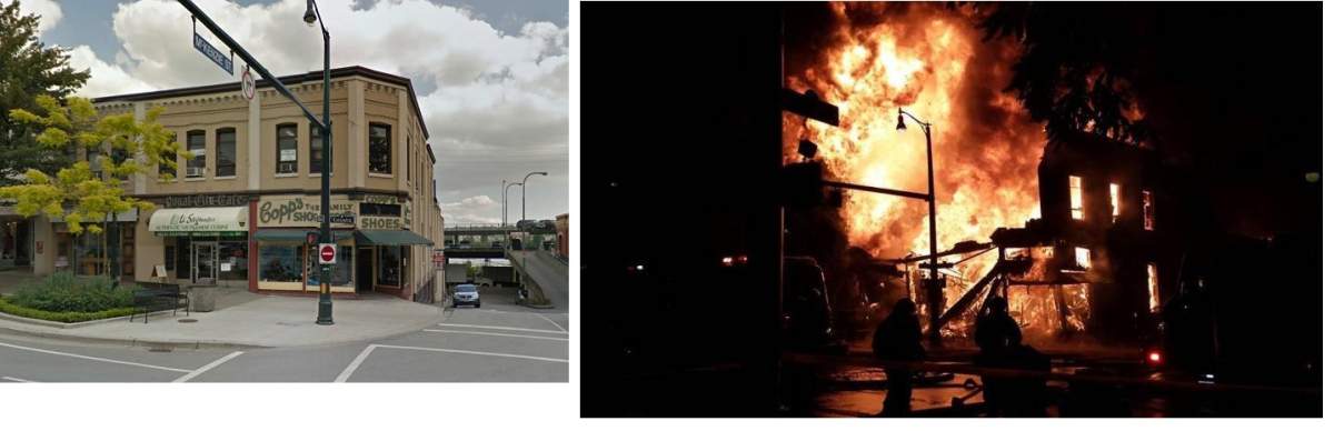 Before and after the fire. Credit: Google Maps and Christopher Jones.