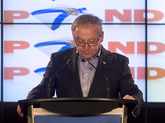 Darrell Dexter addresses supporters after being defeated in the Nova Scotia provincial election in Halifax on Oct. 8, 2013.