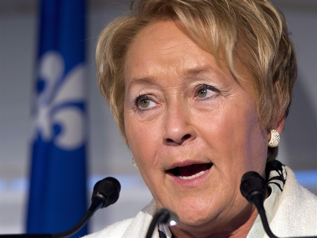 Quebec Premierr Pauline Marois speaks at a news conference Friday, September 6, 2013 in Boucherville, Que.