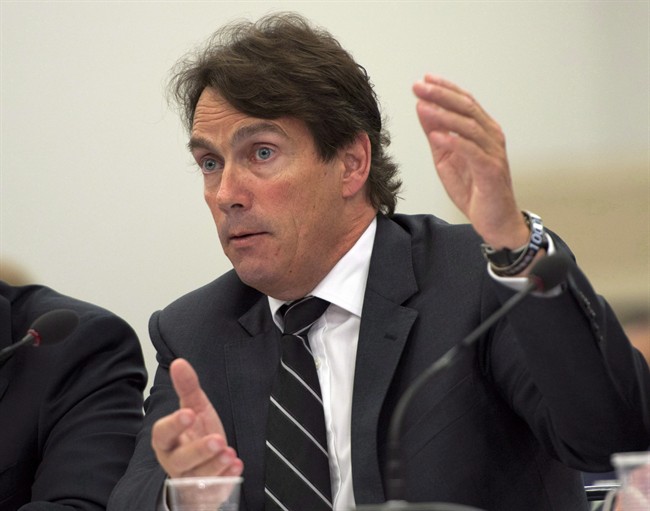 Quebecor chief executive Pierre Karl Peladeau speaks at the Canadian Radio and Television Commission hearings on the Bell-Astral merger Tuesday, September 11, 2012 in Montreal. 