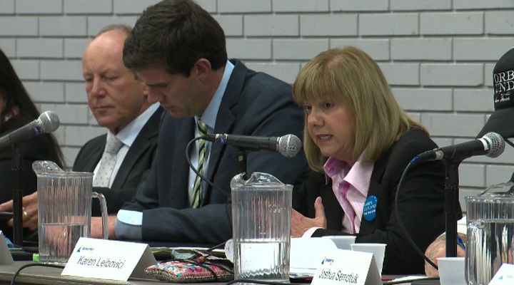 Kerry Diotte, Don Iveson and Karen Leibovici take part in a mayoral forum Tuesday, October 1, 2013.