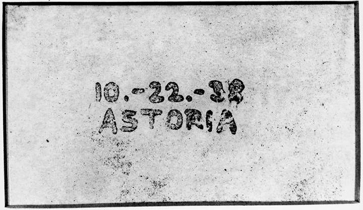 The first Xerography process copy on another paper marking the date and place, Astoria, Queens, NY