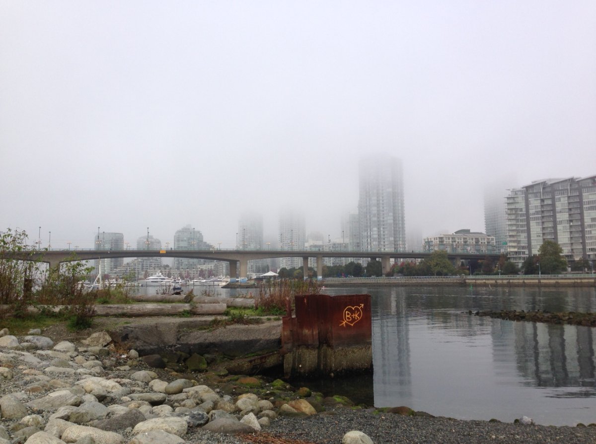 Fog over Cambie Bridge in Vancouver.