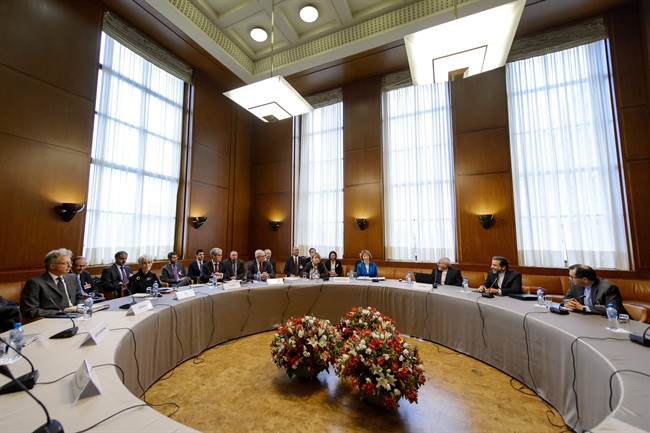 General view prior to the start of the two days of closed-door nuclear talks on Tuesday, Oct. 15, 2013 at the United Nations offices in Geneva, Switzerland. 