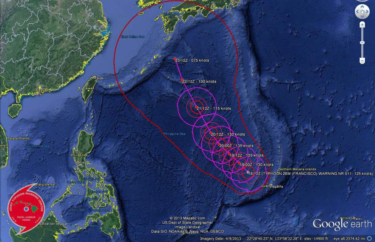 The forecast track of Typhoon Francisco
