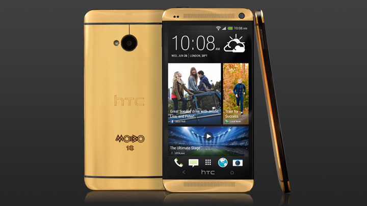 HTC UK has encased its HTC One smartphone in real 18 carat gold to celebrate the 18th anniversary of the MOBO Awards, a British awards ceremony celebrating "music of black origin.".