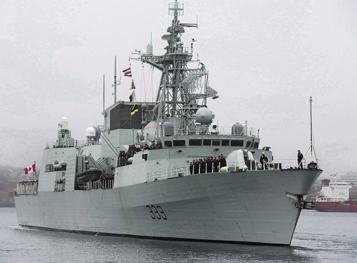 HMCS Toronto heads to the Arabian Sea as part of Operation Artemis, in Halifax on Monday, Jan. 14, 2013.