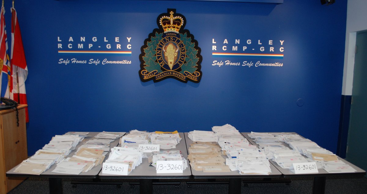 Langley RCMP found a large amount of stolen mail while investigating a motor vehicle collision  Thursday. 