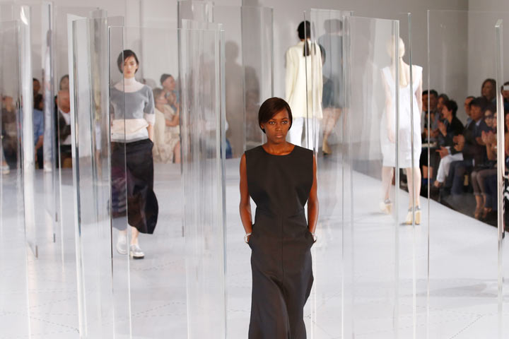 A model walks the runway during the Jil Sander show as a part of Milan Fashion Week Womenswear Spring/Summer 2014 on September 21, 2013 in Milan, Italy.
