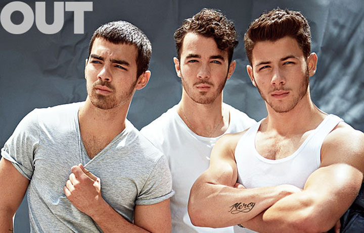 Joe, Kevin and Nick Jonas, photographed for OUT magazine.