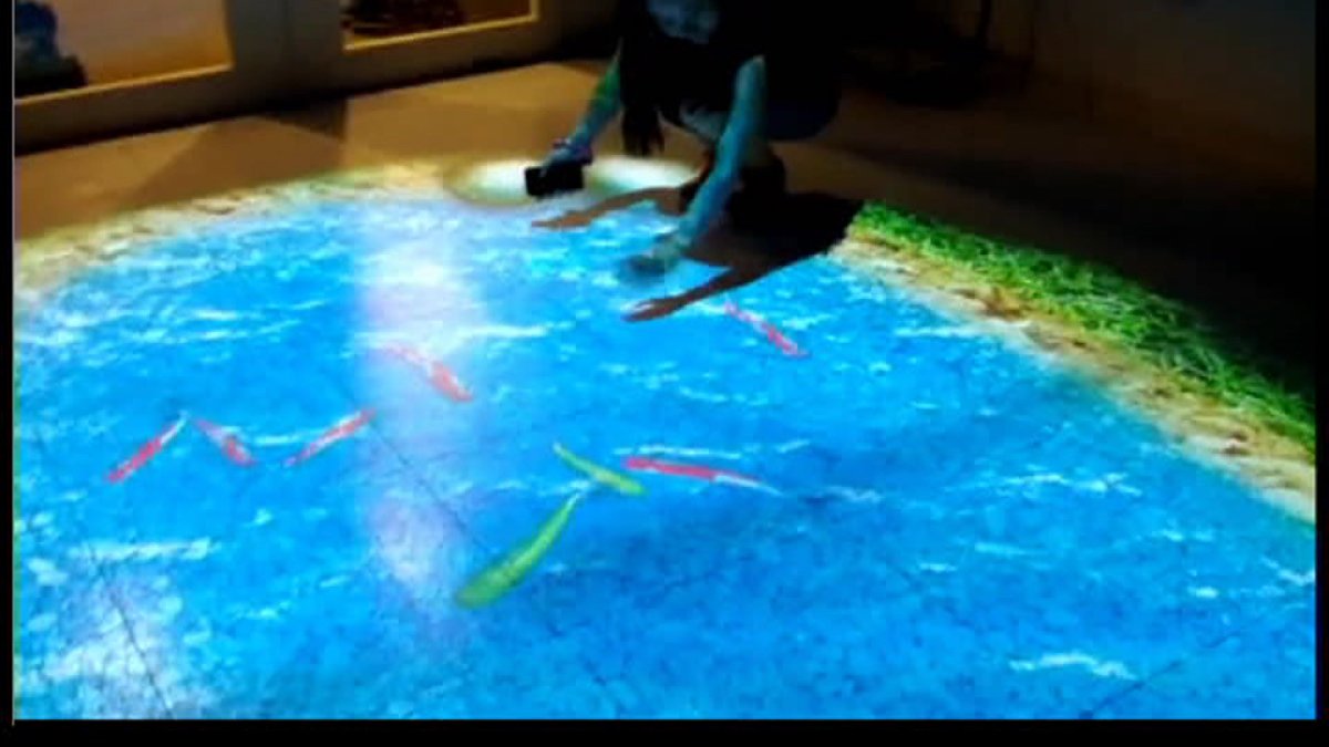 A virtual koi pond snags attention at the entrance to Google Tokyo’s office.