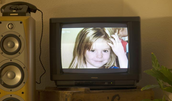 A photo of British girl Madeleine McCann is displayed on a TV screen at an apartment in Berlin, on October 16, 2013 during the broadcast of German news program. 