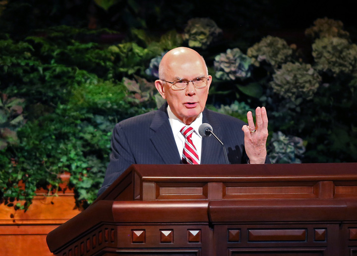 Elder Dallin H. Oaks speaks at the morning session of the 183rd General Conference of the Church of Jesus Christ of Latter-day Saints, Sunday, Oct. 6, 2013, in Salt Lake City. 