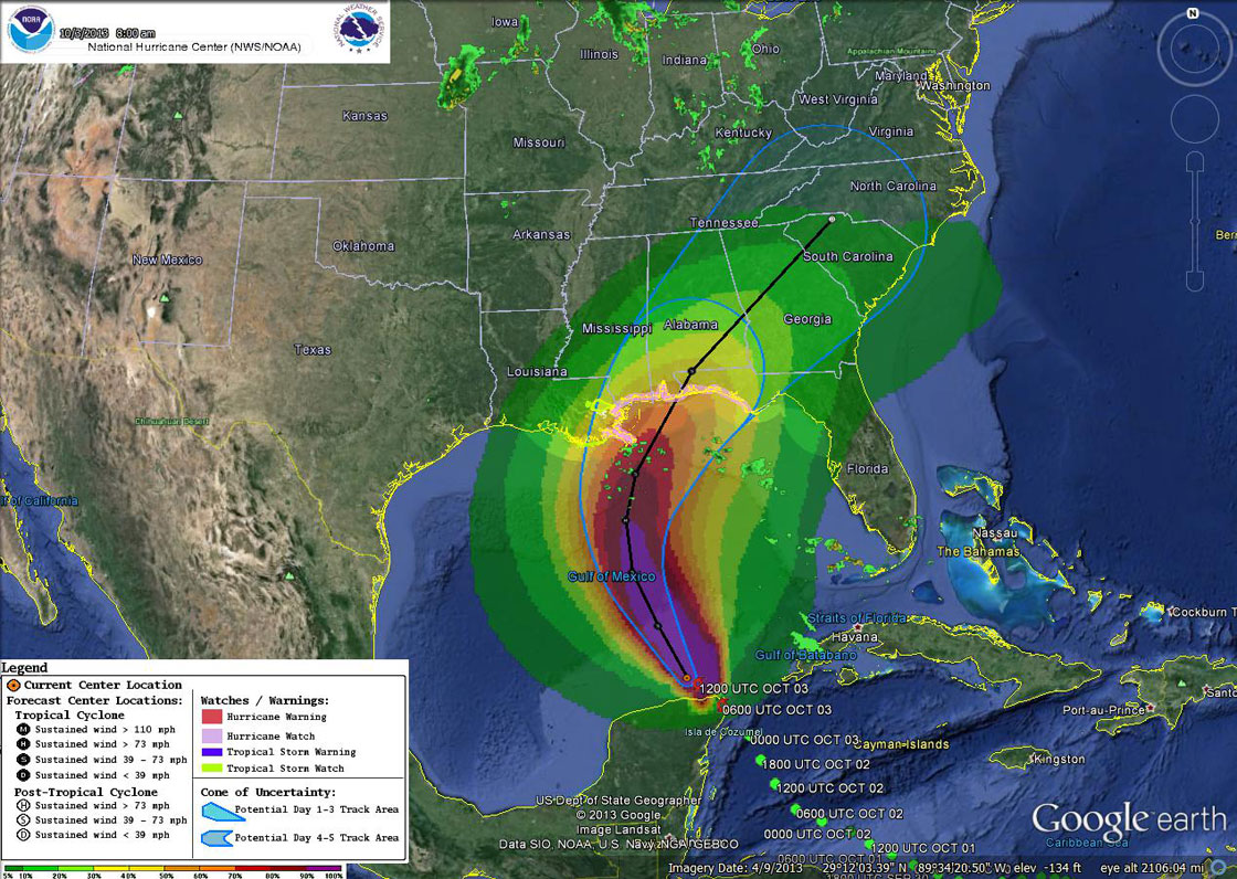 The path of Tropical Storm Karen.