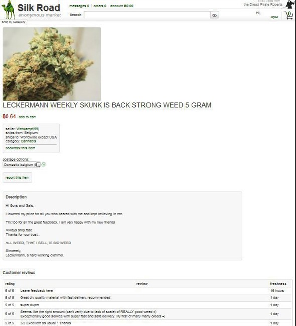 This frame grab from the Silk Road website shows thumbnails for a product allegedly available through the site.