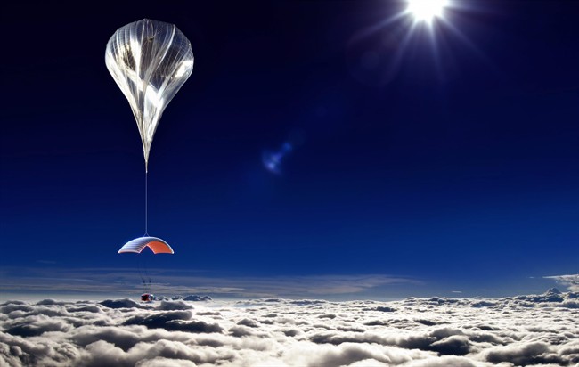 This artist's rendering provided by World View Enterprises on Tuesday, Oct. 22, 2013 shows their design for a capsule lifted by a high-altitude balloon up 19 miles into the air for tourists.