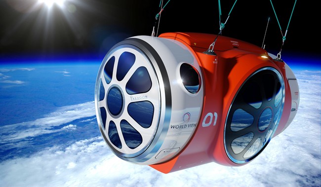 A closer look at World View Enterprises’ space tourism capsule, in which up to eight tourists  would be lifted by a high-altitude balloon up 19 miles into the air.