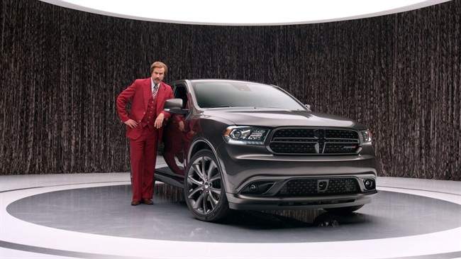 Will Farrell as the 'Anchorman' character Ron Burgundy appears in new 2014 Dodge Durango advertisements.