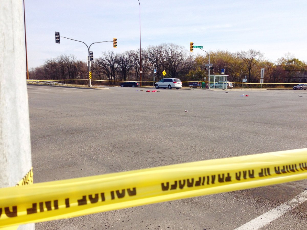 Two pedestrians were hit Tuesday, October 29 at the intersection of Bishop Grandin Boulevard and St. Anne's Road at about 12:35, Winnipeg police say.  Officers didn't immediately know the age or gender of the victims.