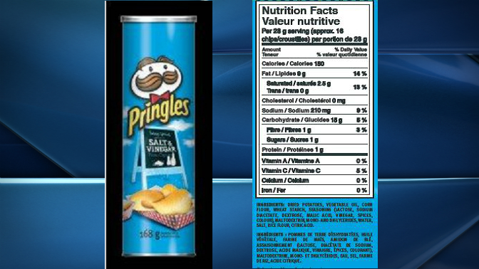 The Canadian Food Inspection Agency is warning those allergic to milk not to consume certain Pringles brand Salt & Vinegar Potato Chips.