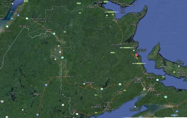 Rexton, NB located on Google Maps (GlobalNews.ca screen grab)
