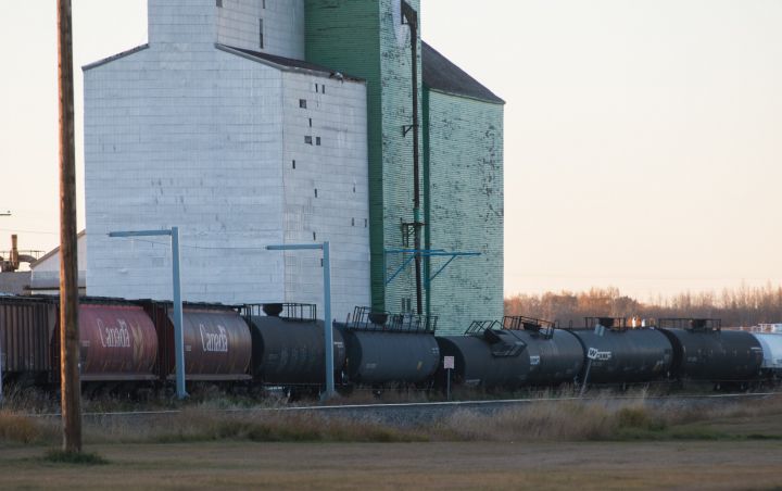 A train carrying cars of anhydrous ammonia, an agricultural fertilizer, derailed in the Town of Sexsmith, AB Wednesday, October 16, 2013.