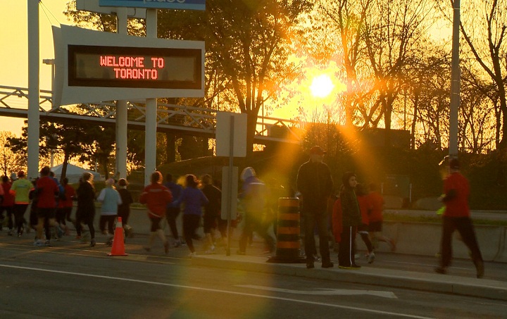 File photo of runners participating in the Toronto Waterfront Marathon.