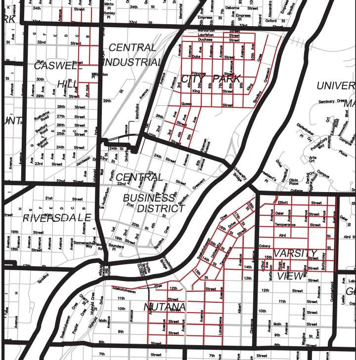 Vehicles parked in streets marked in red will be ticketed and towed during fall street sweeping.