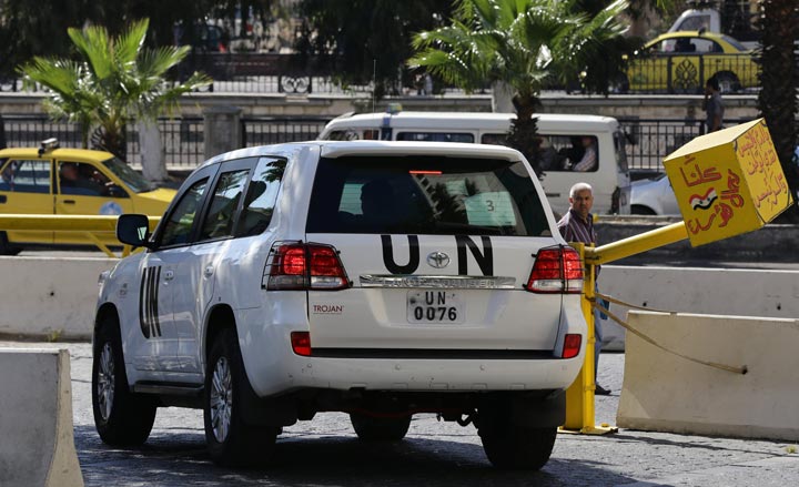 An United Nations vehicle is seen in Damascus on October 3, 2013. 
