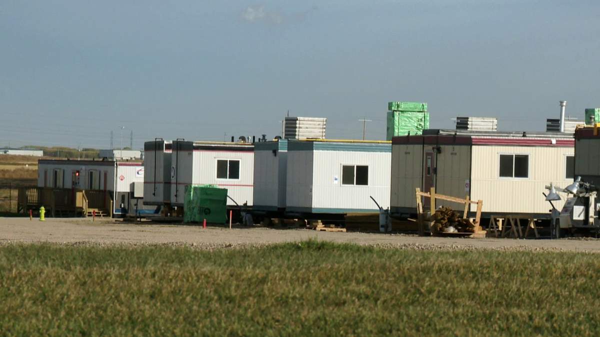 A work camp-like site built in the Great Plains Industrial Park at 68 Avenue S.E. and 57 Street S.E. will house displaced flood victims. 