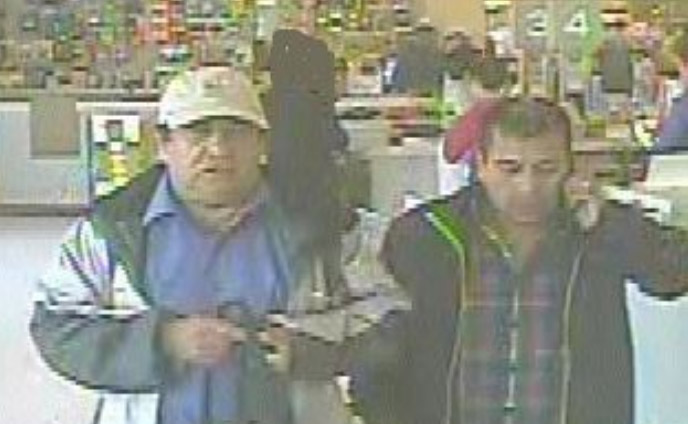 Security camera image of suspects in distraction-theft investigation.
