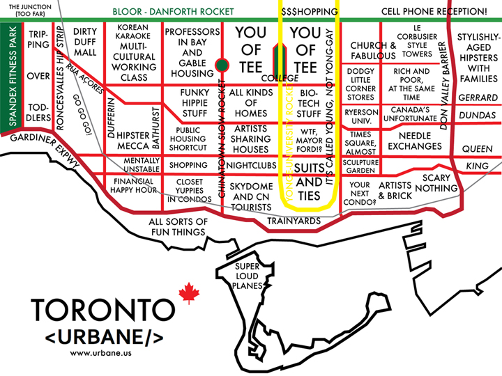 Parody Maps Rename Toronto S Neighbourhoods TTC Stations Toronto   Urbane Map Toronto 