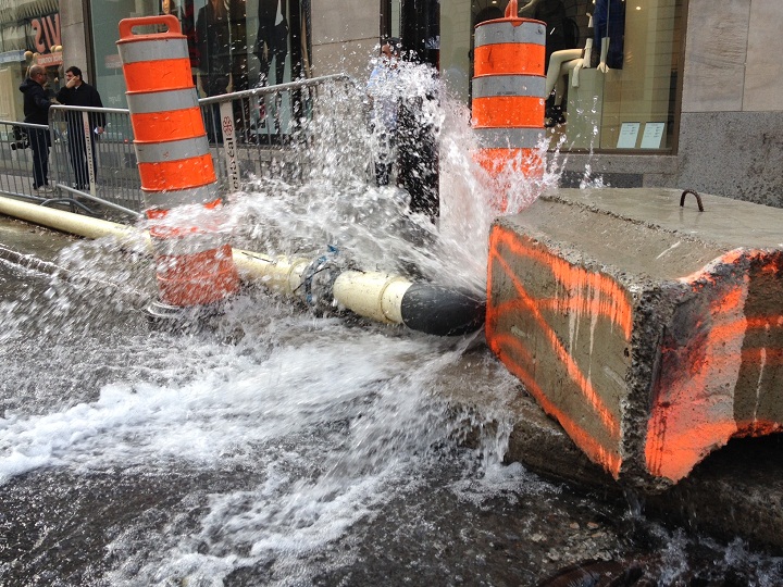 On Monday, Montreal identified 13 water main breaks on its secondary network in Mercier–Hochelaga-Maisonneuve, Sud-Ouest, Ville-Marie, Rivière-des-Prairies–Pointes-aux-Trembles and Verdun, Wednesday, August 17, 2016.