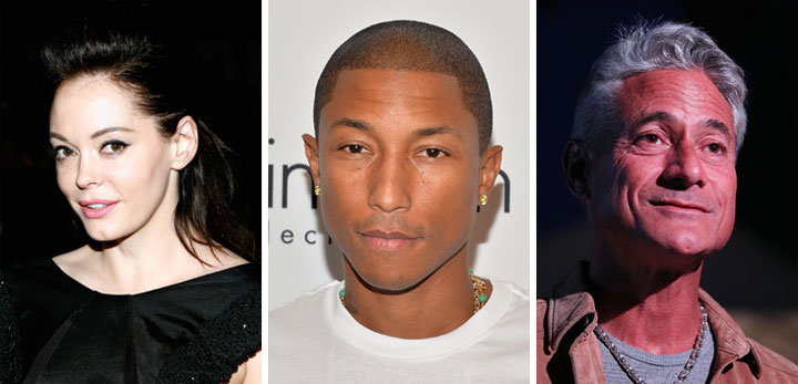 Rose McGowan, Pharrell Williams and Greg Louganis are among the stars married on Oct. 12.