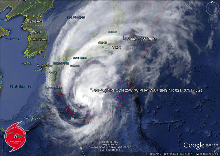 Typhoon Wipha as it approaches Japan.