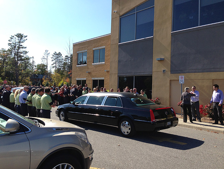 An honour guard is seen at the funeral of Dave Woodard on October 2, 2013. Woodard was killed when the bus he was driving collided with a VIA rail train on September 6, 2013.