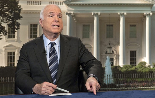 In this photo provided by CBS News, on Sunday, Oct. 13, 2013, Sen. John McCain, R-Ariz., speaks on CBS' "Face the Nation" in Washington about the partial federal government shutdown.