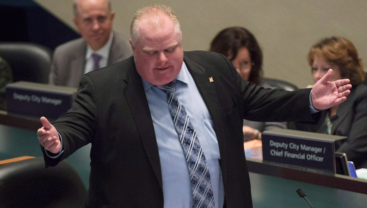 Mayor Rob Ford speaks to councillors at city council in Toronto on Wednesday, Nov. 13, 2013. THE CANADIAN PRESS/Nathan Denette