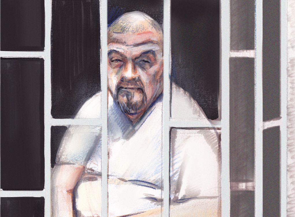 A court sketch of William Bicknell, who pleaded guilty to escaping while on a prison day pass. November 12, 2013.