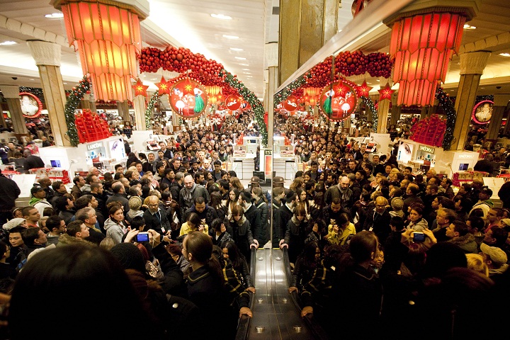 Black Friday bargain hunters shop for discounted merchandise at Toys R' Us, which opened at 9PM Thanksgiving Day, November 24, 2011, in New York City.